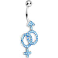 BodyCandy Aqua Gem Joined Female and Male Symbols Dangle Belly Ring — main product shot