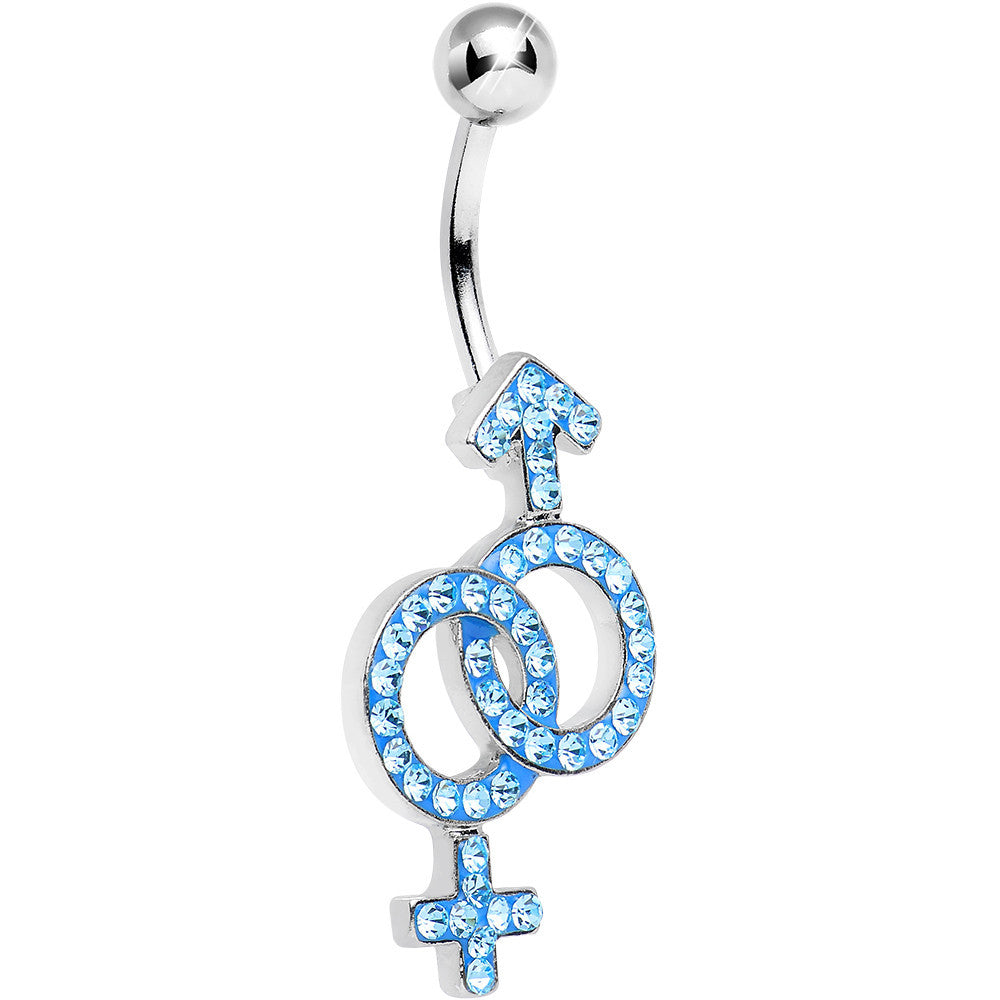 BodyCandy Aqua Gem Joined Female and Male Symbols Dangle Belly Ring — main product shot