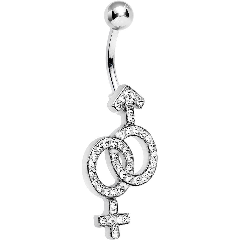 BodyCandy Clear Gem Joined Female and Male Symbols Dangle Belly Ring — main product shot