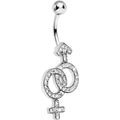 BodyCandy Clear Gem Joined Female and Male Symbols Dangle Belly Ring — main product shot
