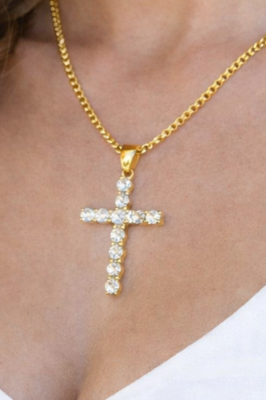 Pretty Little Patriot Pretty Little Patriot He is Risen CZ Cross necklace — construction detail
