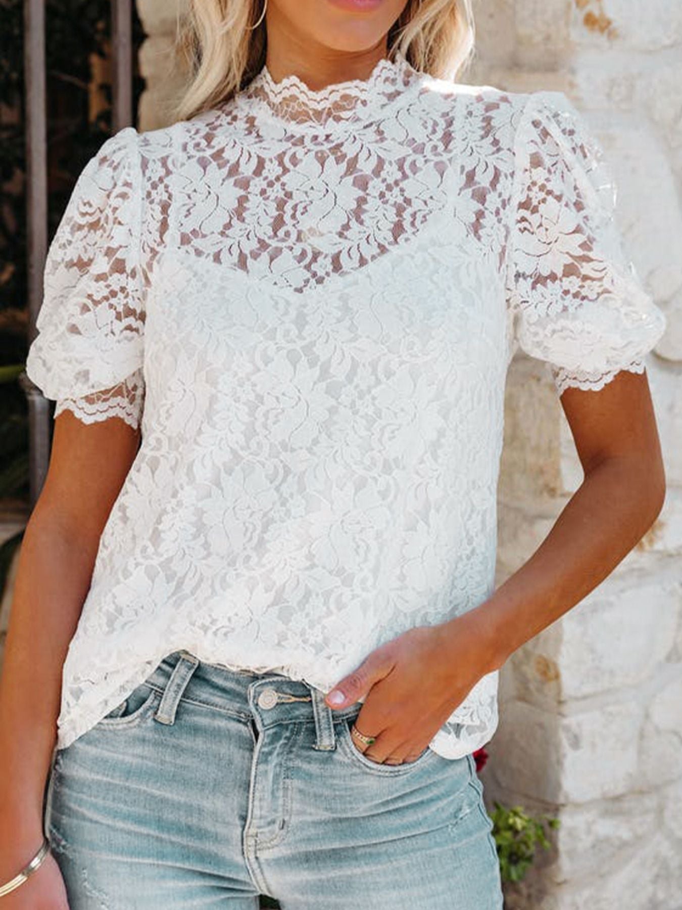 Cami & Lace Short Sleeve Blouse Set