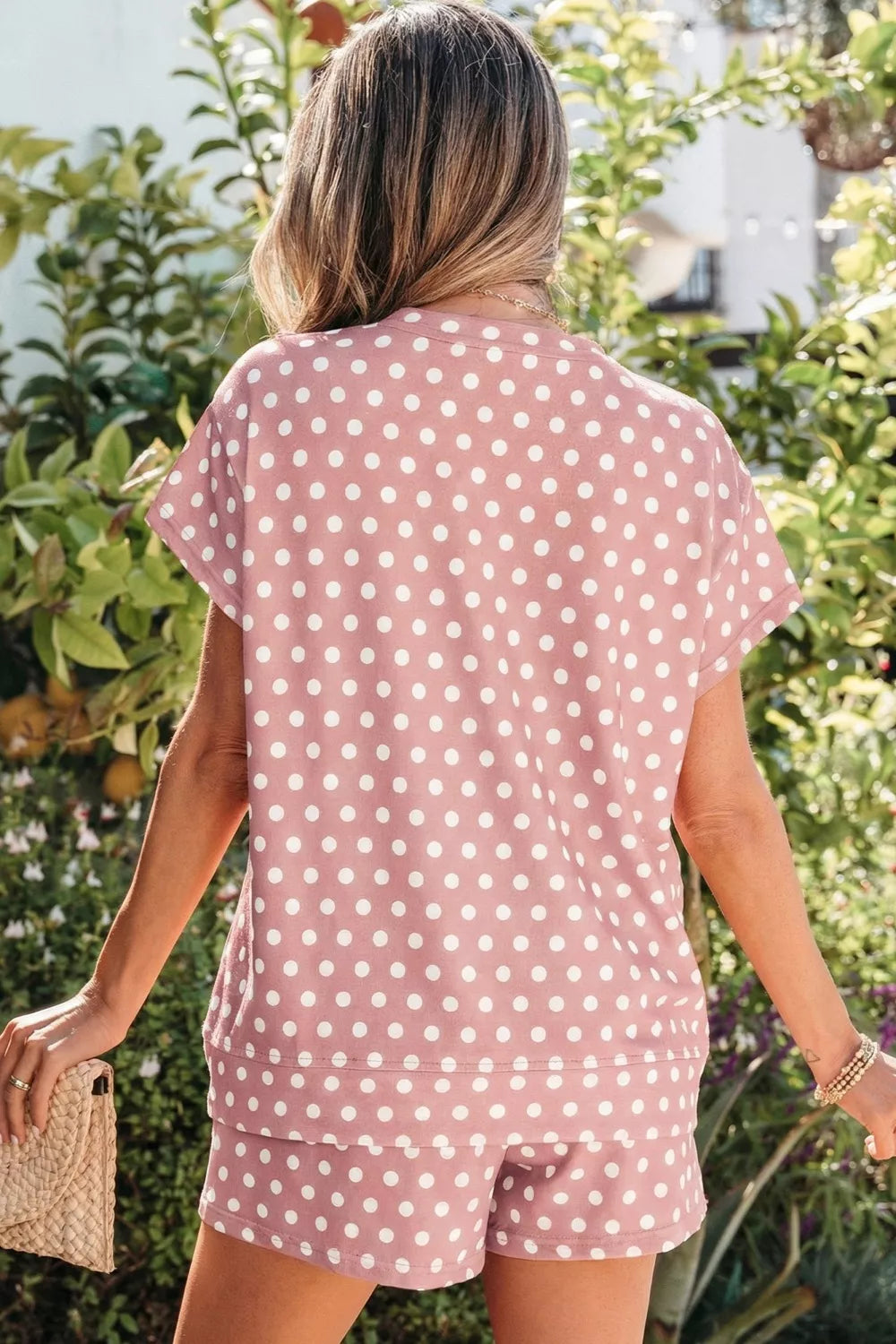 Polka Dot Print Tee and Shorts Set
