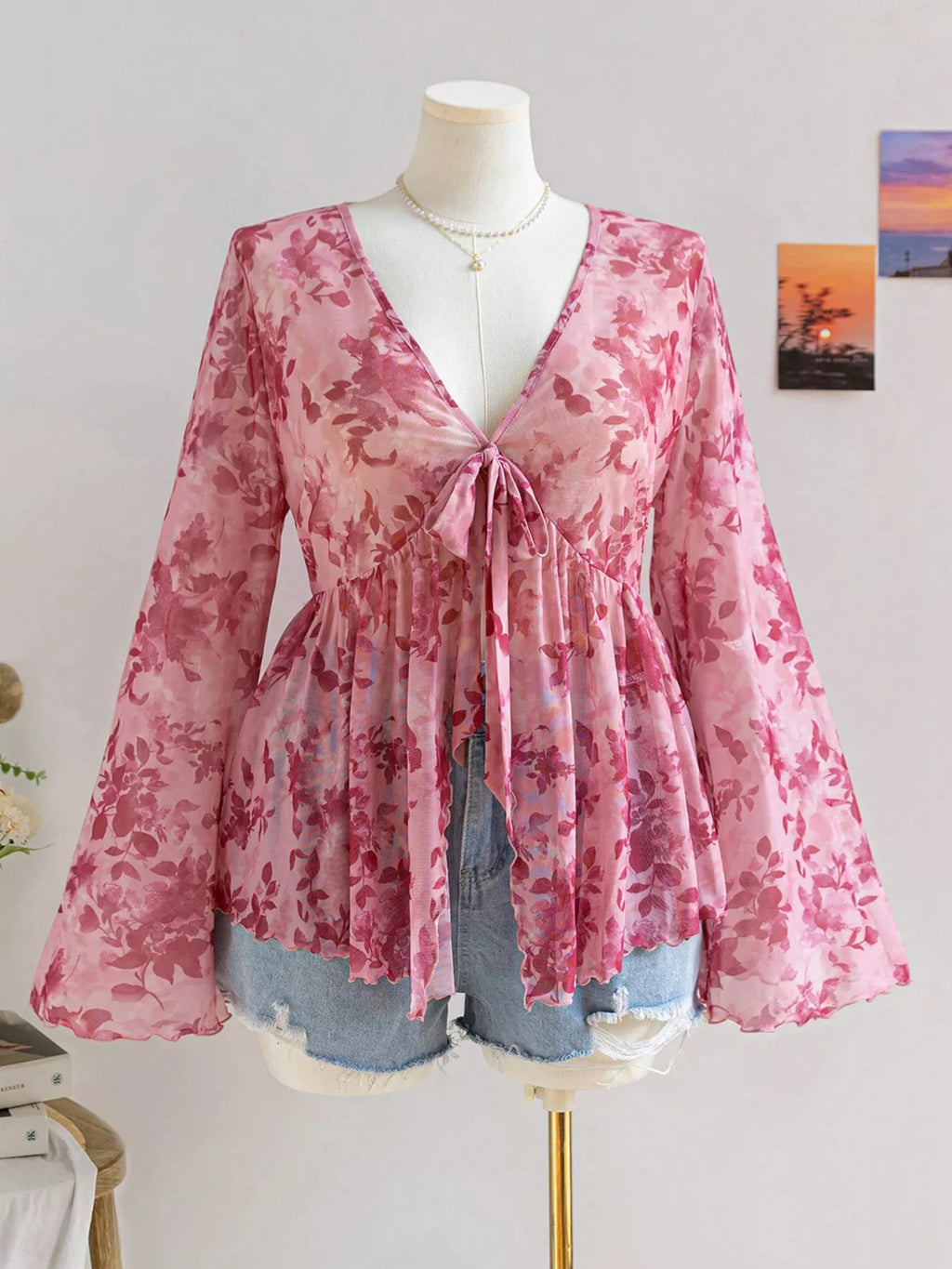 Plus Size Floral Print Chiffon Blouse