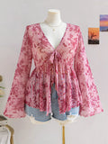 Plus Size Floral Print Chiffon Blouse
