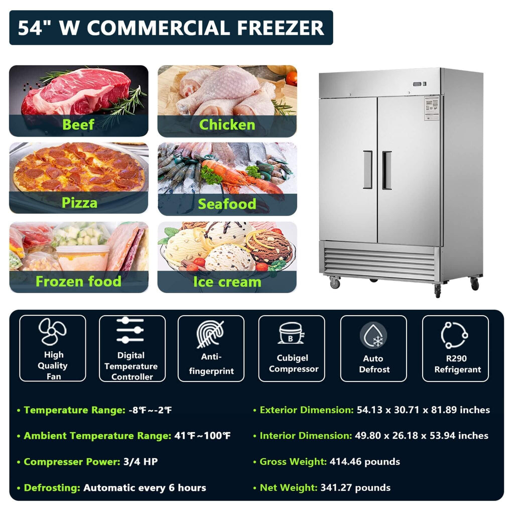 54-Inch 42.2 Cu.Ft Commercial Stainless Steel 2-Section Upright Reach-In Freezer (SAK35148) – SAKSBY WHOLESALE, view 5