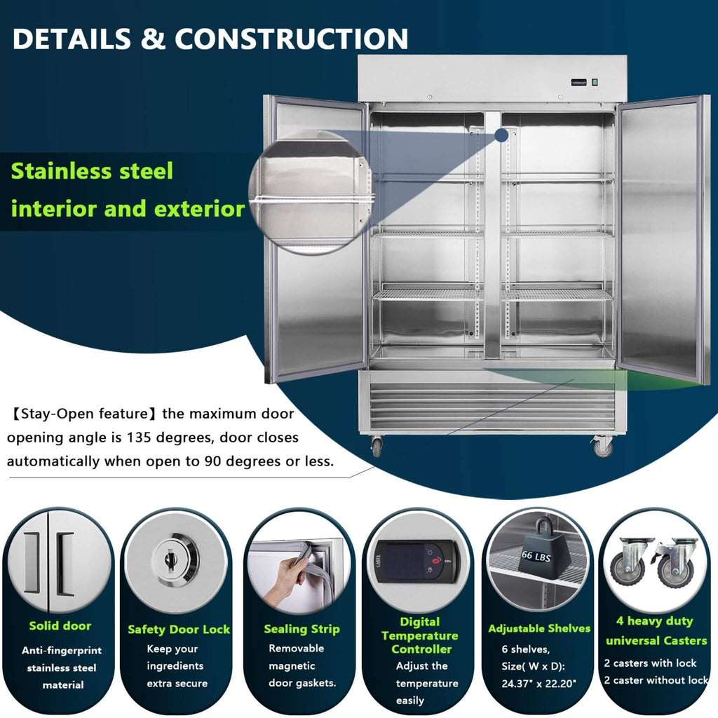 54-Inch 42.2 Cu.Ft Commercial Stainless Steel 2-Section Upright Reach-In Freezer (SAK35148) – SAKSBY WHOLESALE, view 4