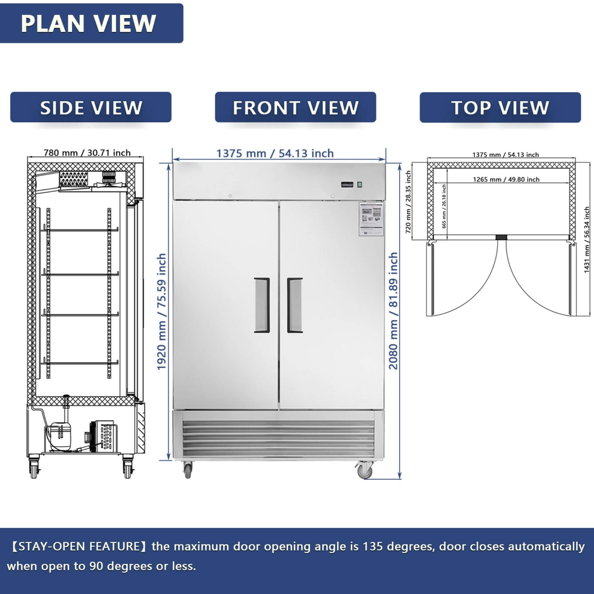 54-Inch 42.2 Cu.Ft Commercial Stainless Steel 2-Section Upright Reach-In Freezer (SAK35148) – SAKSBY WHOLESALE, view 13