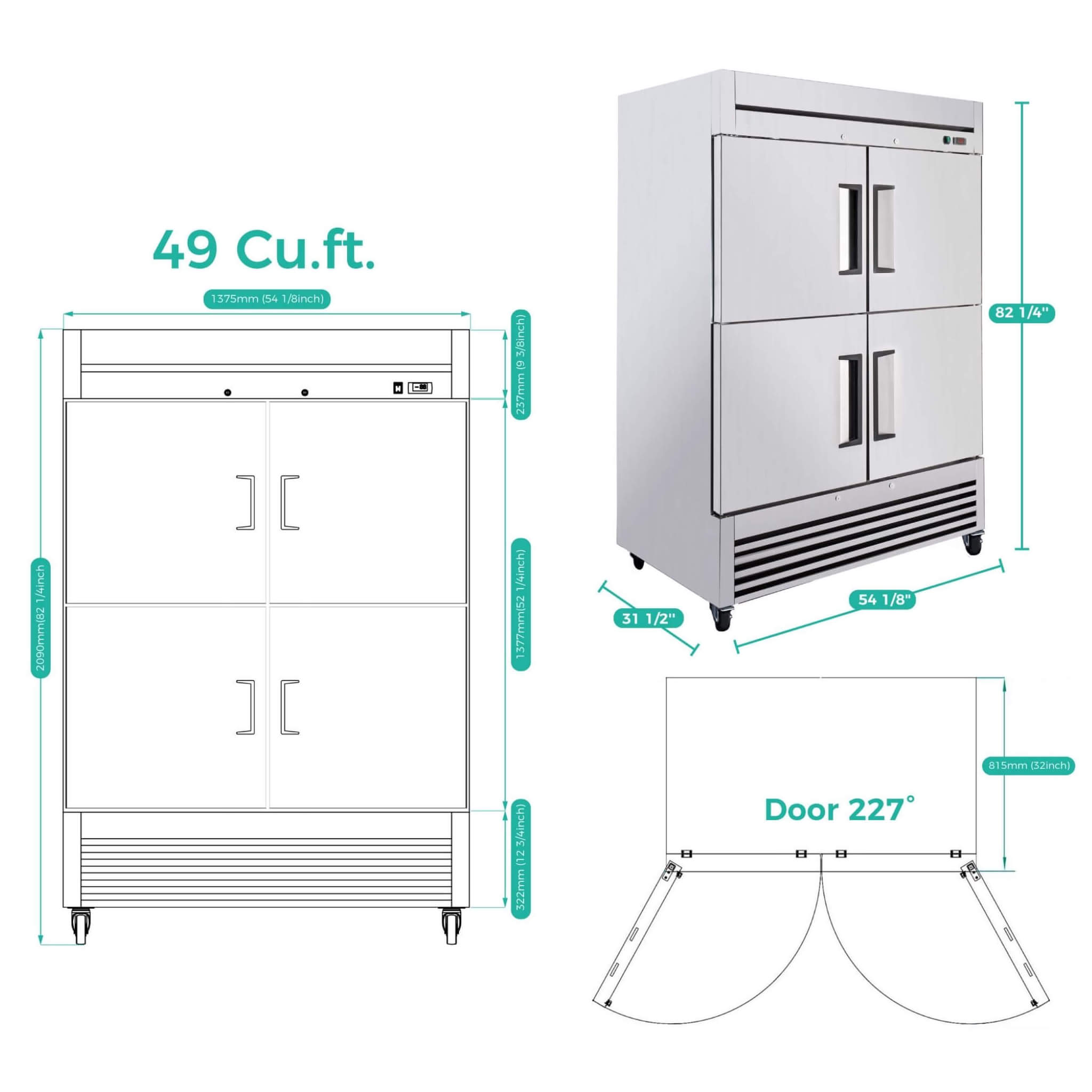 54-Inch 49 Cu.Ft Commercial 6-Shelves Stainless Steel Reach-In Freezer (SAK10247) – SAKSBY WHOLESALE, view 15