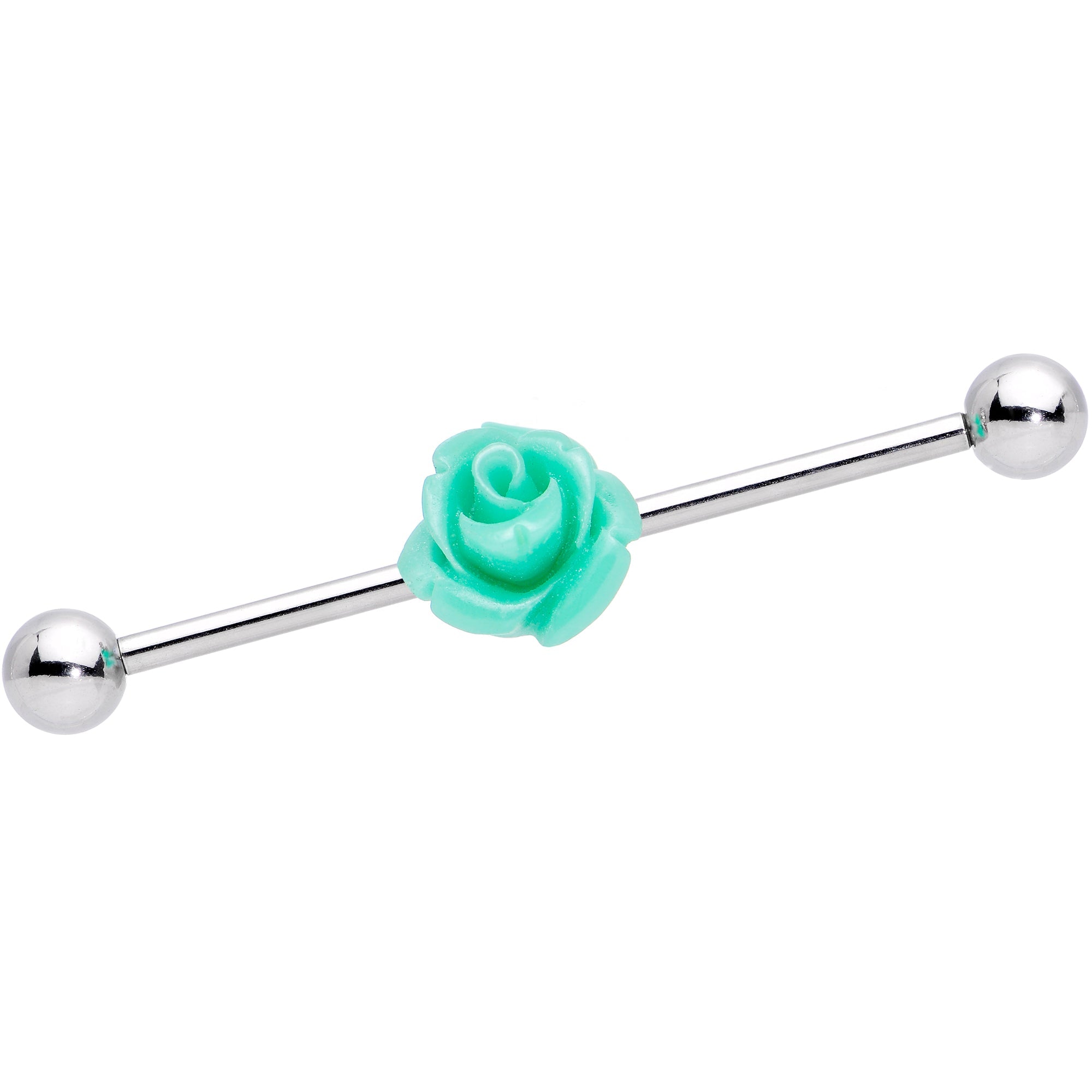 BodyCandy Light Green Charming Summer Rose Flower Industrial Barbell 37mm — main product shot