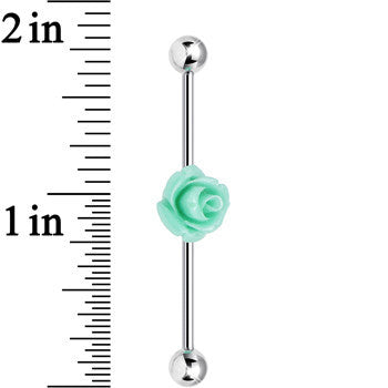 BodyCandy Light Green Charming Summer Rose Flower Industrial Barbell 37mm — back view