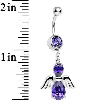 BodyCandy Purple Cubic Zirconia Bowling with My Angel Dangle Belly Ring — detail close-up