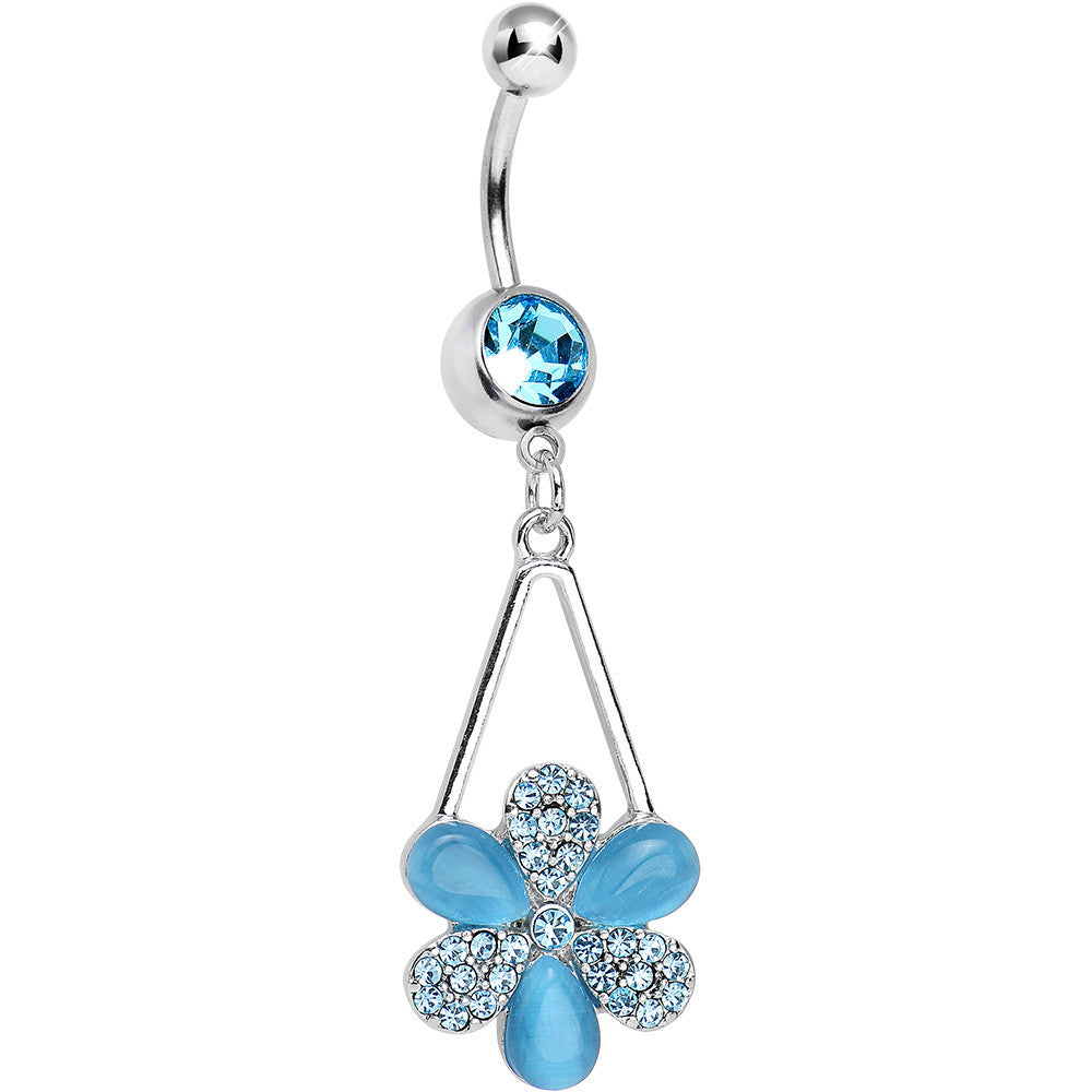 BodyCandy Aqua Gem Twinkling Crystal Pinwheel Flower Dangle Belly Ring — main product shot