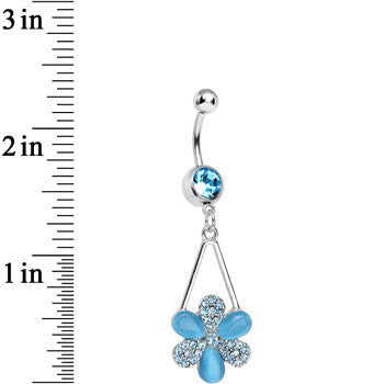 BodyCandy Aqua Gem Twinkling Crystal Pinwheel Flower Dangle Belly Ring — detail close-up