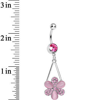BodyCandy Pink Gem Twinkling Crystal Pinwheel Flower Dangle Belly Ring — detail close-up