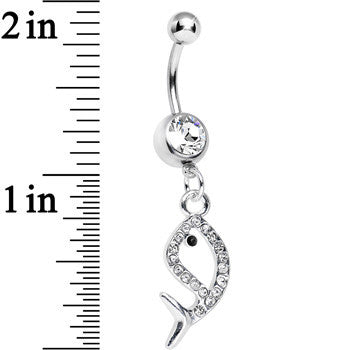 BodyCandy Clear Gem Companion of Neptune Fish Dangle Belly Ring — detail close-up