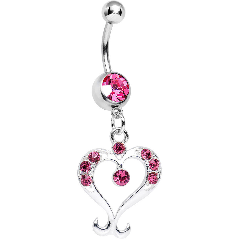 BodyCandy Pink Gem Fanciful Arched Heart Dangle Belly Ring — main product shot