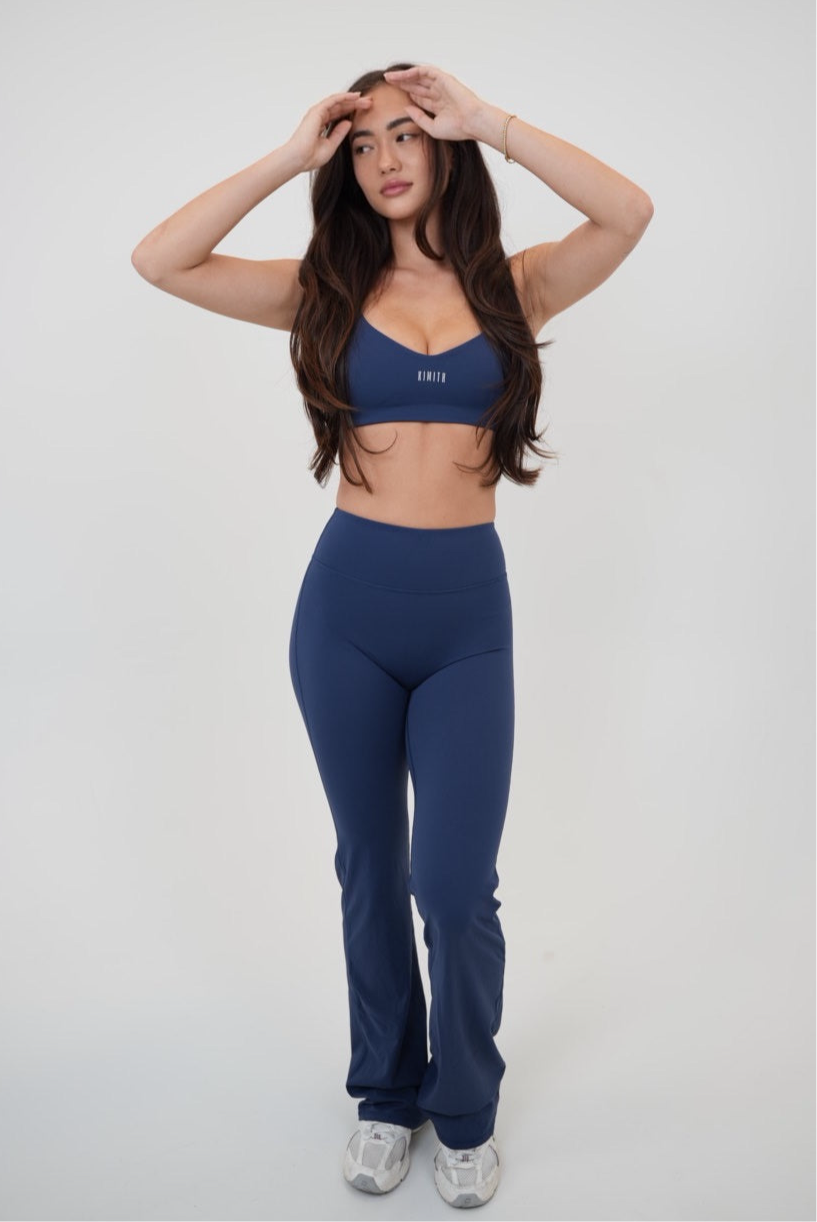 KIMITH BRAND I Live in Luxury Navy Blue Sports Bra — detail close-up
