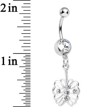 BodyCandy Clear Gem Fancy Blossoming Butterfly Dangle Belly Ring — detail close-up