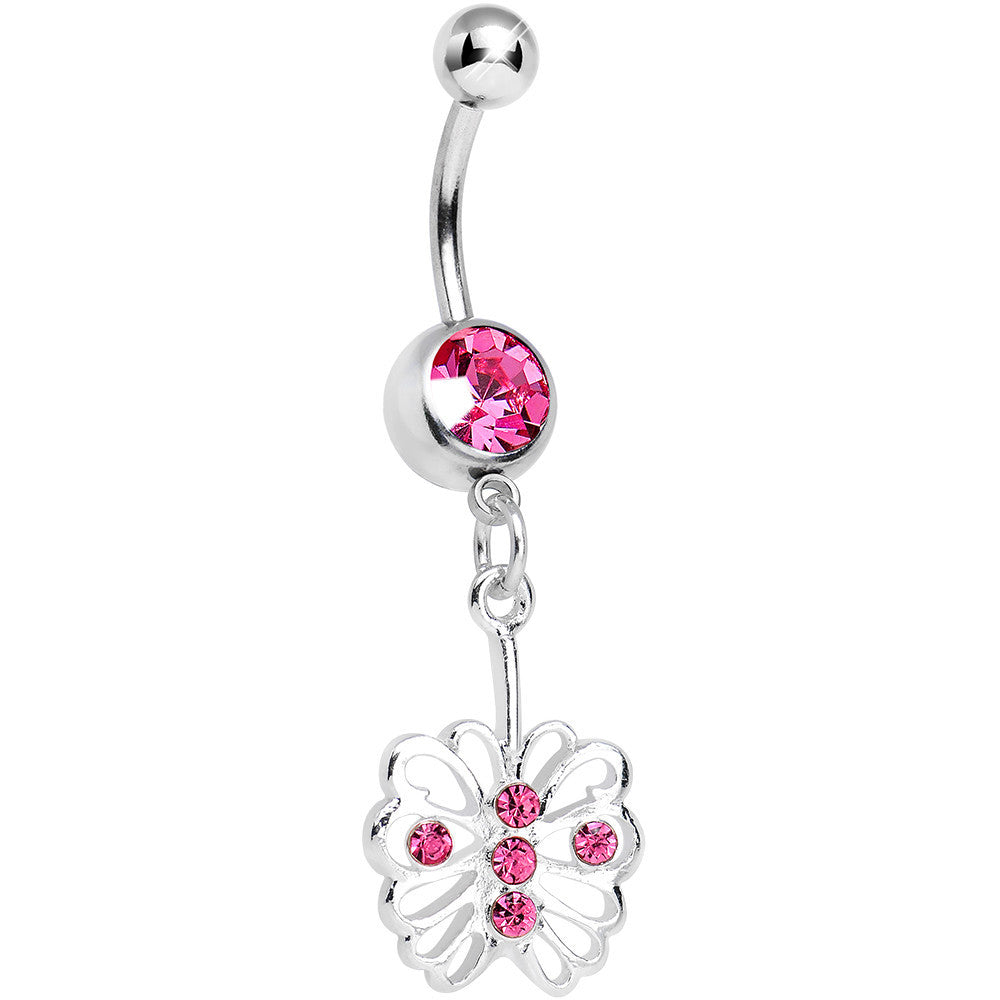 BodyCandy Pink Gem Fancy Blossoming Butterfly Dangle Belly Ring — main product shot