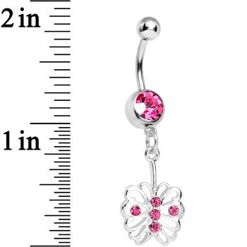 BodyCandy Pink Gem Fancy Blossoming Butterfly Dangle Belly Ring — detail close-up