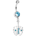 BodyCandy Aqua Gem Fancy Blossoming Butterfly Dangle Belly Ring — main product shot