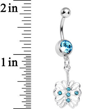 BodyCandy Aqua Gem Fancy Blossoming Butterfly Dangle Belly Ring — detail close-up