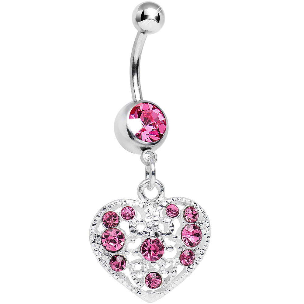 BodyCandy Pink Gem Lacy Heirloom Heart Dangle Belly Ring — main product shot