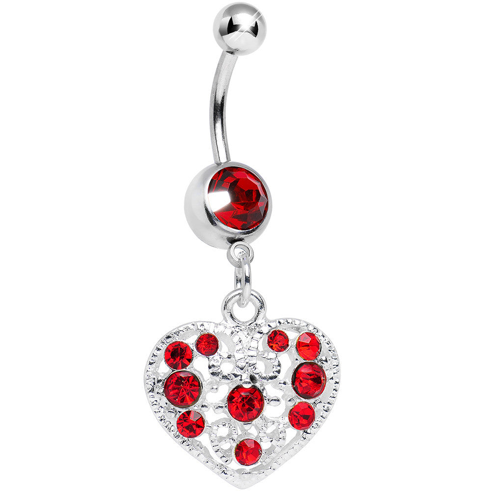 BodyCandy Red Gem Lacy Heirloom Heart Dangle Belly Ring — main product shot