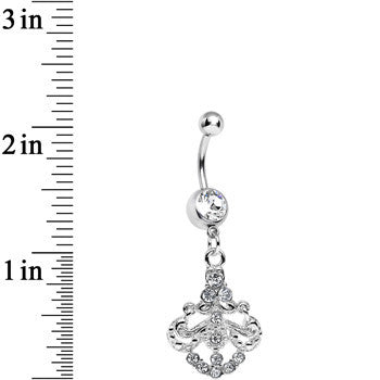 BodyCandy Clear Gem Shimmering Divine Fan Dangle Belly Ring — detail close-up