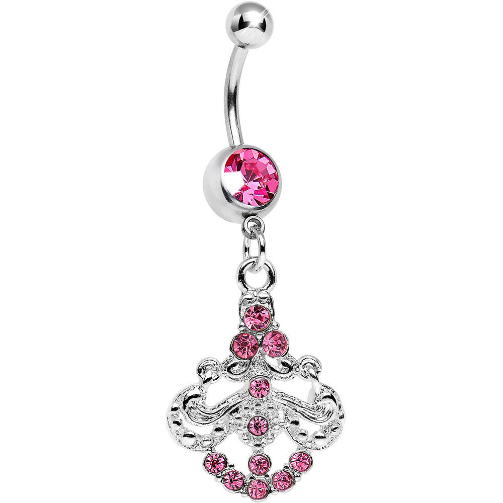 BodyCandy Pink Gem Shimmering Divine Fan Dangle Belly Ring — main product shot
