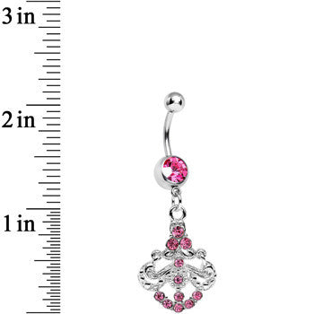 BodyCandy Pink Gem Shimmering Divine Fan Dangle Belly Ring — detail close-up