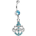 BodyCandy Aqua Gem Shimmering Divine Fan Dangle Belly Ring — main product shot