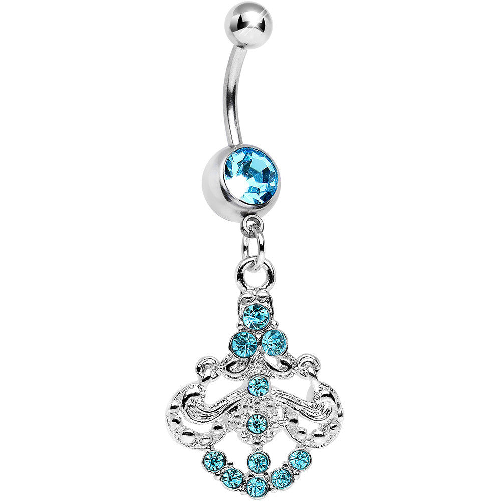 BodyCandy Aqua Gem Shimmering Divine Fan Dangle Belly Ring — main product shot
