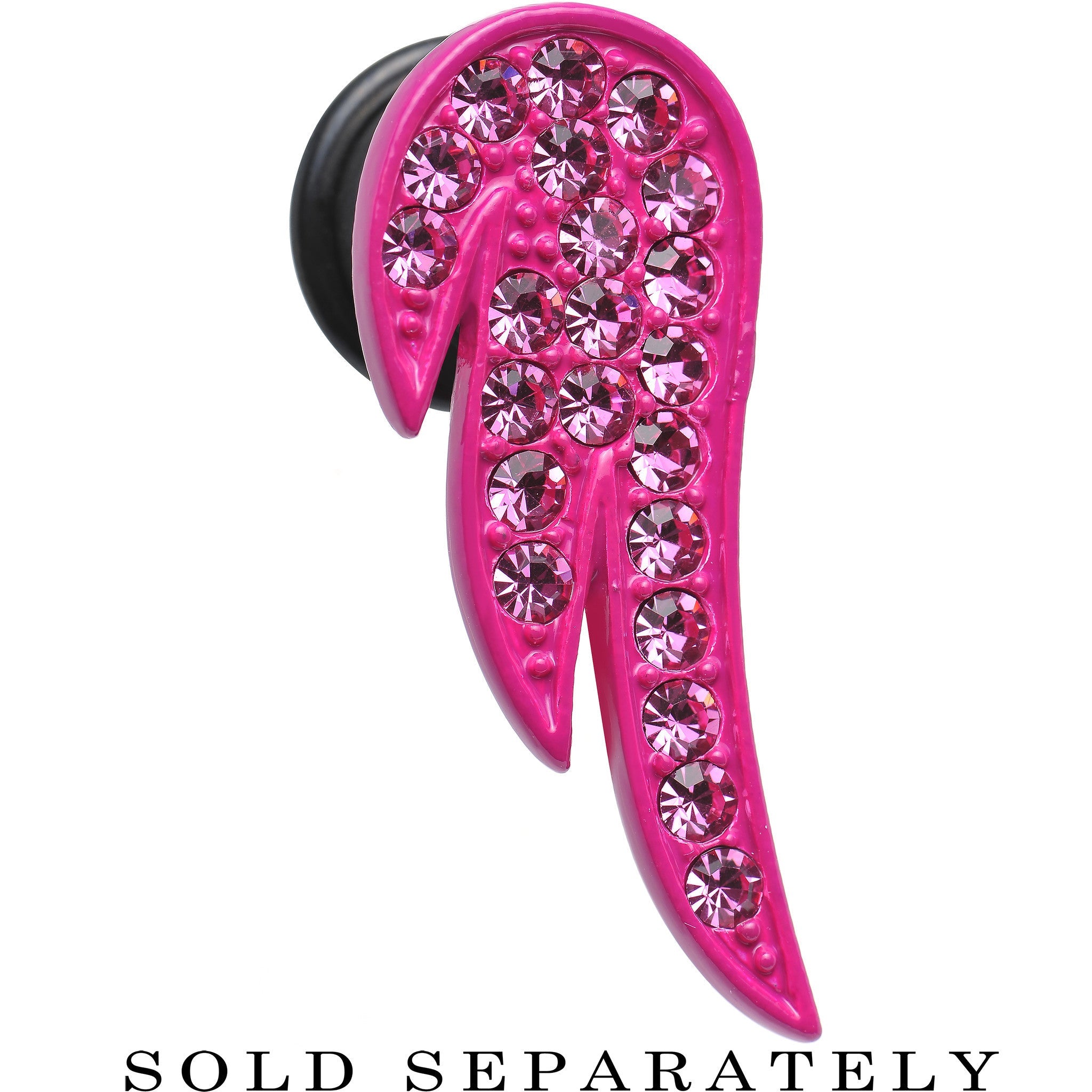 BodyCandy 1/2 Pink Gem Brilliant Angel Wing Single Flare Steel Plug — detail close-up