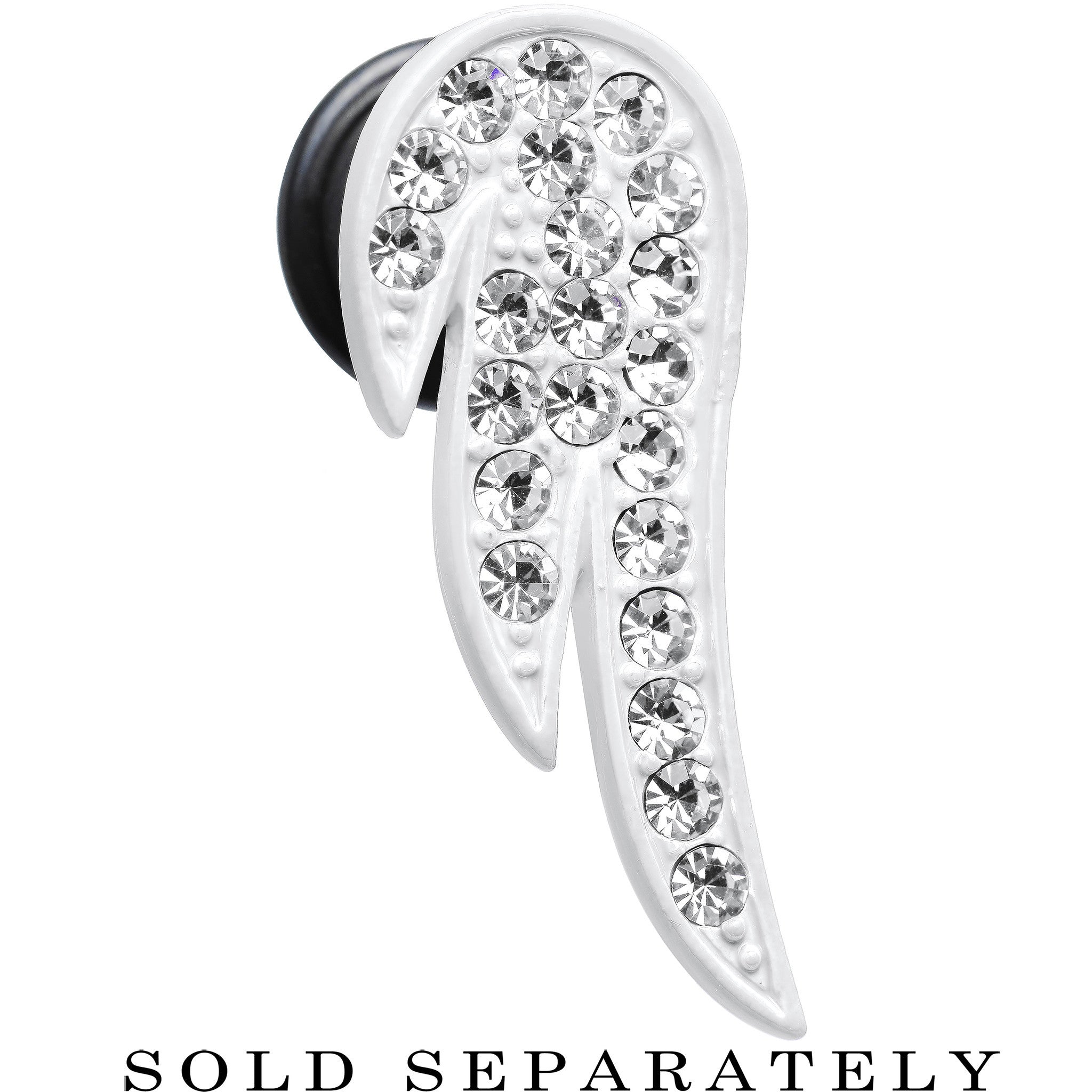BodyCandy 1/2 Clear Gem Brilliant Angel Wing Single Flare Steel Plug — detail close-up