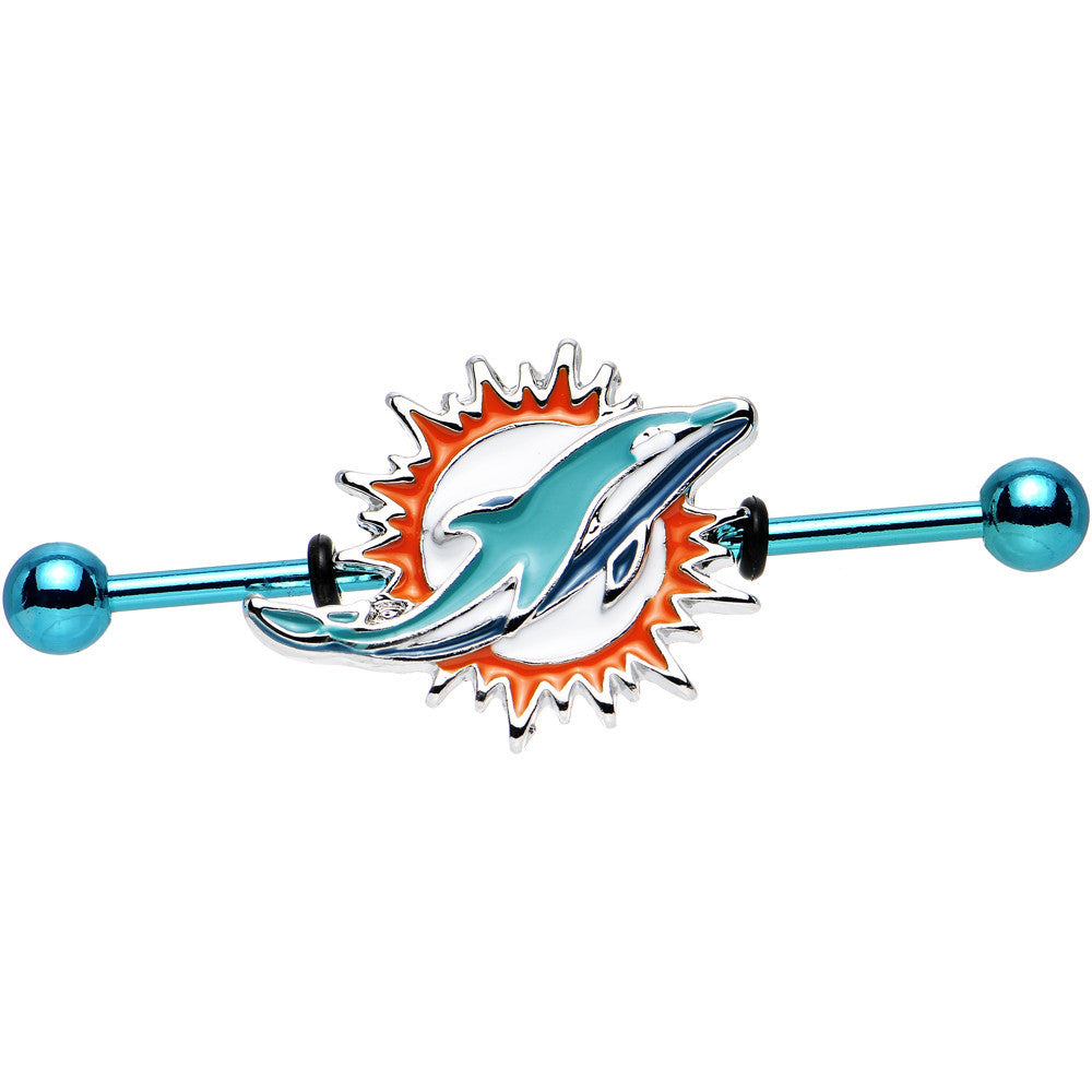 BodyCandy Officially Licensed NFL Miami Dolphins Industrial Barbell — main product shot