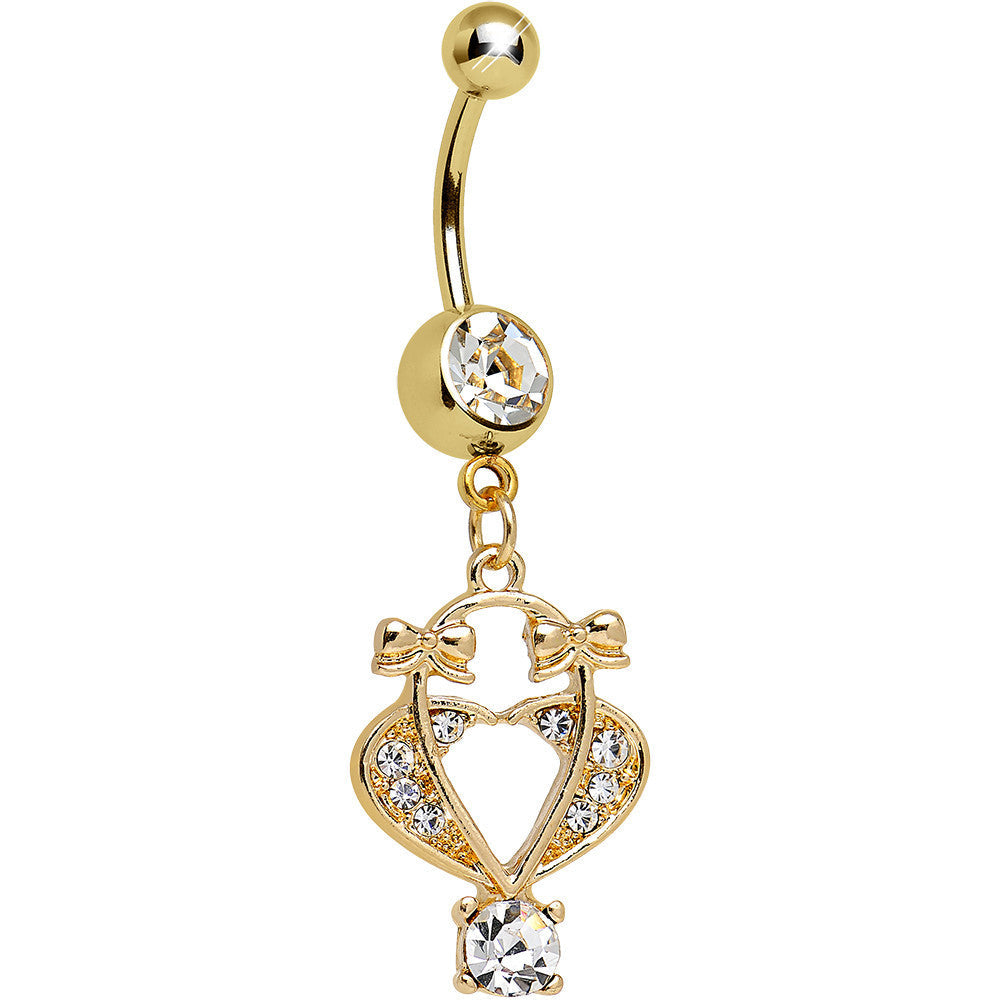 BodyCandy Clear Gem Gold Plated Bow Tied Basket Heart Dangle Belly Ring — main product shot