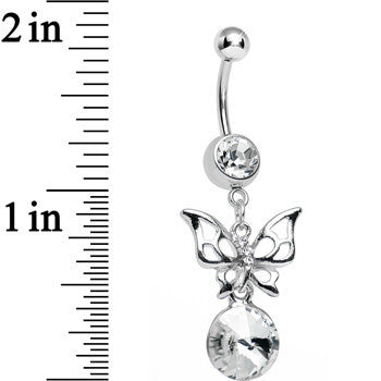 BodyCandy Clear Gem Round Droplet and Butterfly Dangle Belly Ring — detail close-up