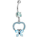BodyCandy Aqua Gem Hollow Heart Beautiful Butterfly Dangle Belly Ring — main product shot