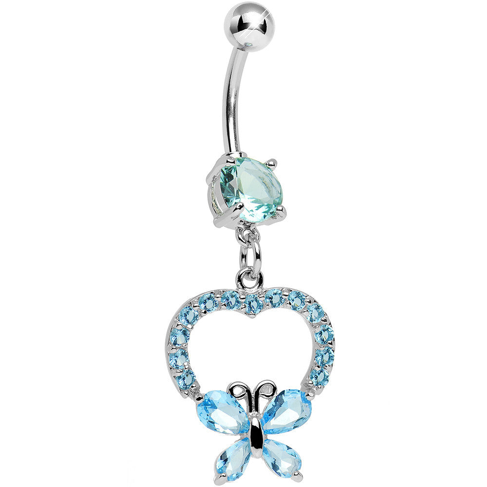 BodyCandy Aqua Gem Hollow Heart Beautiful Butterfly Dangle Belly Ring — main product shot