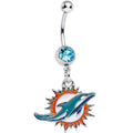 BodyCandy Officially Licensed NFL Aqua Gem Miami Dolphins Dangle Belly Ring — main product shot