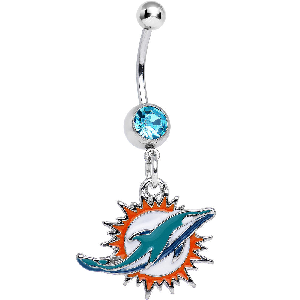 BodyCandy Officially Licensed NFL Aqua Gem Miami Dolphins Dangle Belly Ring — main product shot