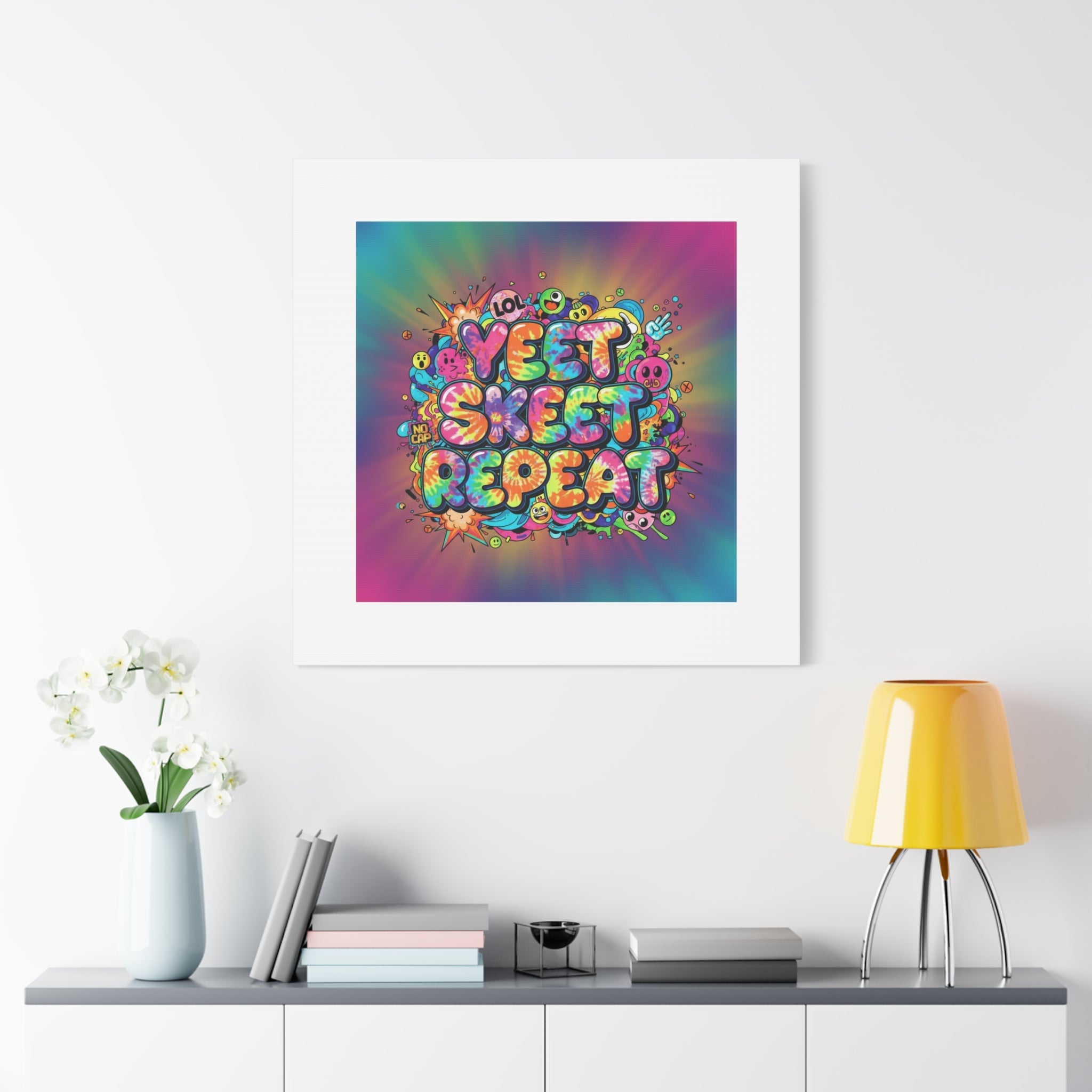 Yeet Skeet Repeat Canvas | Slogan & Glitch Graphic, Meme Phrase Wall Art