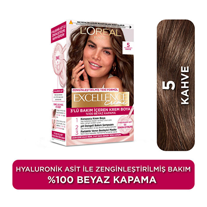 L'Oréal Paris Excellence Crème Hair Color 5 Brown - 100% Gray Coverage | Rich Color