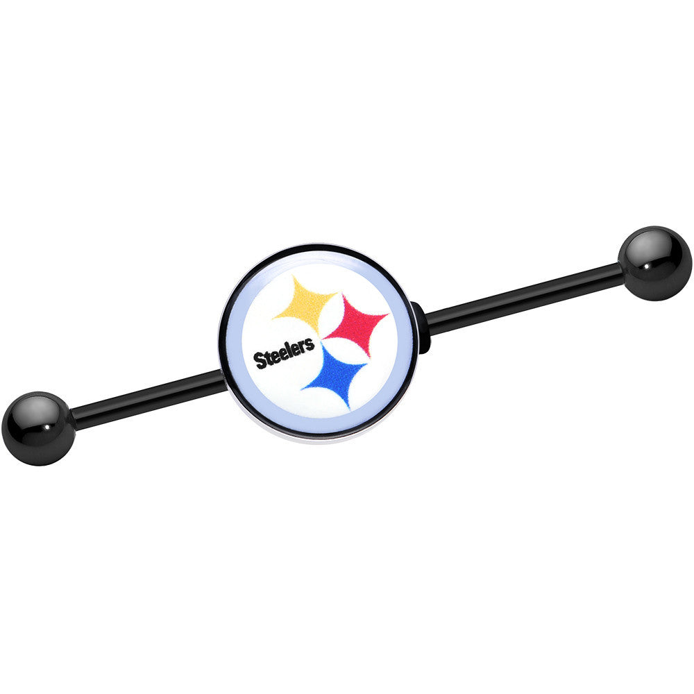 BodyCandy Licensed NFL Black Pittsburgh Steelers Industrial Barbell 38mm — main product shot