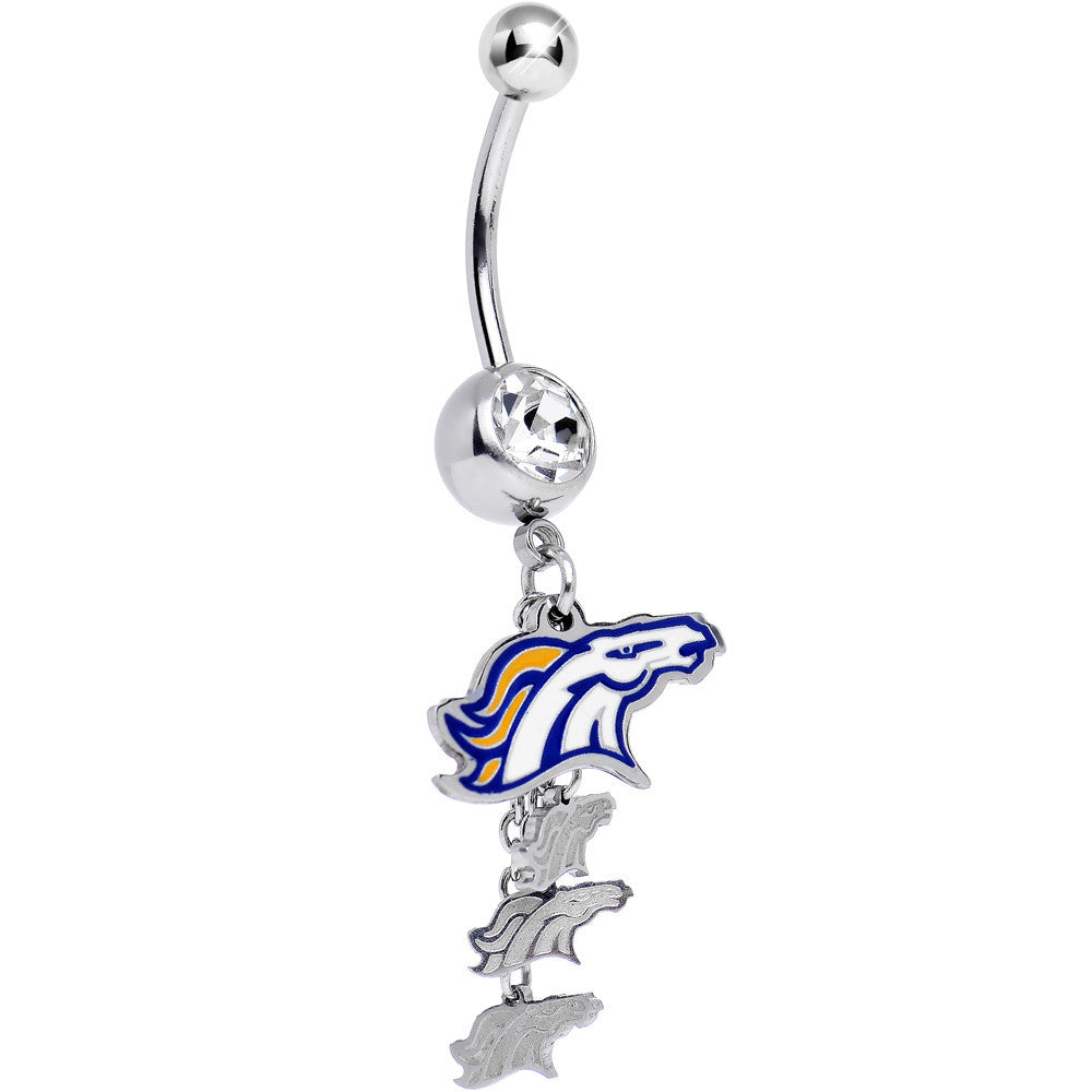 BodyCandy Officially Licensed NFL Clear Gem Denver Broncos Dangle Belly Ring — main product shot