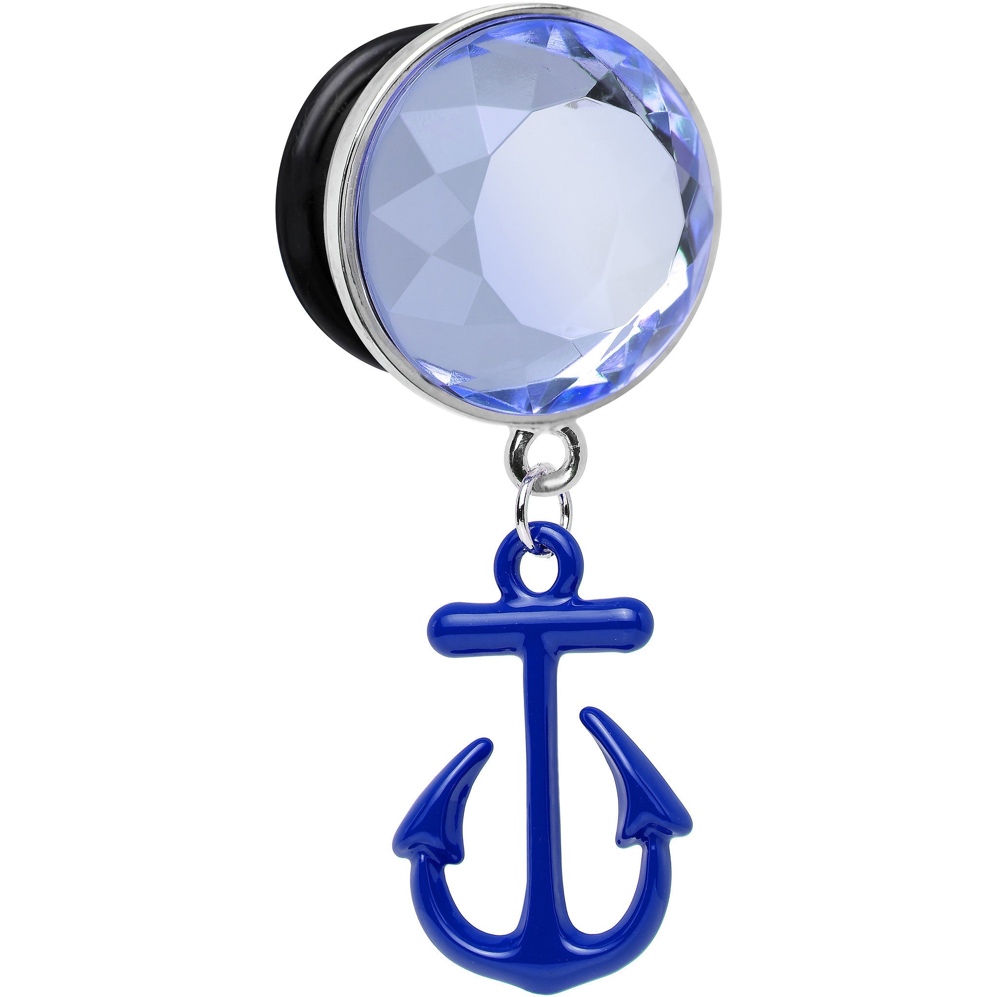 BodyCandy 9/16 Blue Dangling Anchor Steel Plug — detail close-up