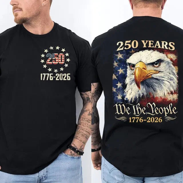 250 Years America Patriotic T-Shirt – 2-Sided USA Flag 250th Anniversary Tee