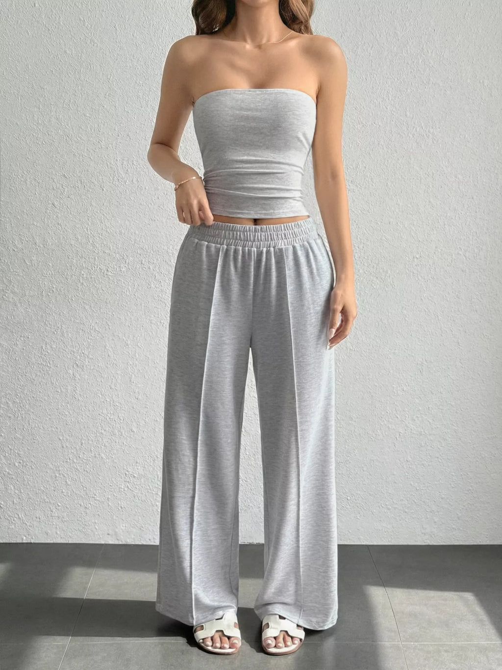 Tube Top and Wide Leg Pants Set